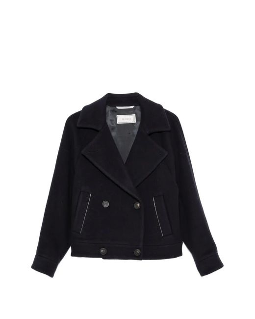 Peserico Black Double-Breasted Wool Coat