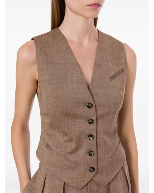Philosophy Di Lorenzo Serafini Brown V-Neck Strap-Detail Waistcoat