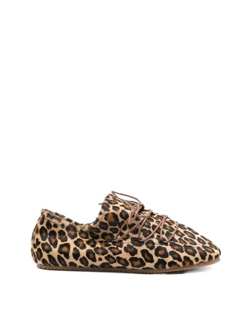 RIEN STUDIO Brown Leopard-Print Lace-Up Calf-Hair Sneakers