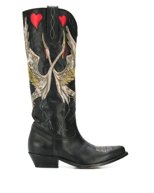 Golden Goose Deluxe Brand Black Embroidered Pointed Boots