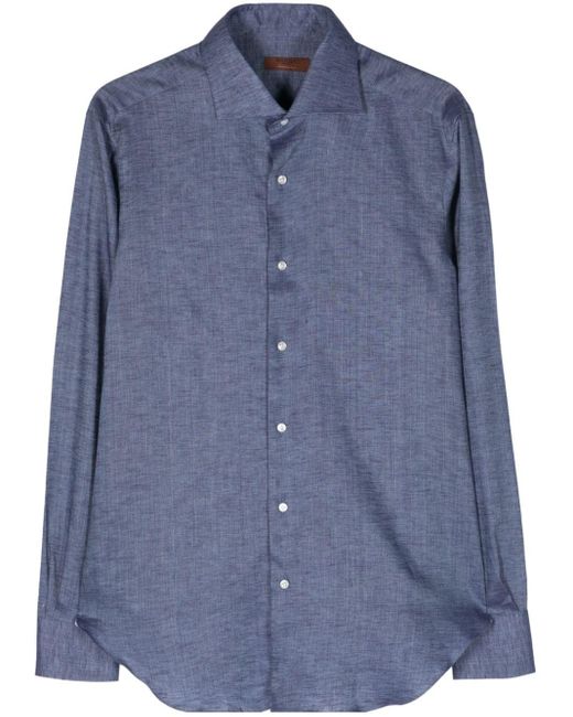 メンズ Barba Napoli Long-sleeve Linen Shirt Blue