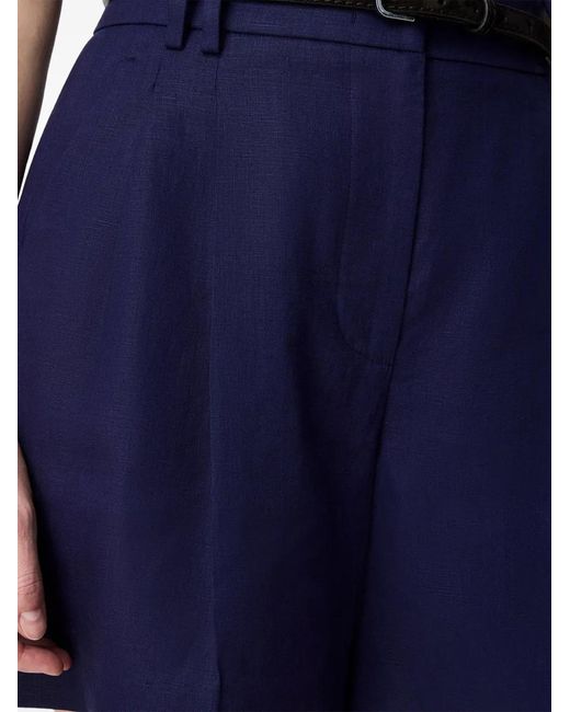 Another Tomorrow Blue Pleated Linen Shorts