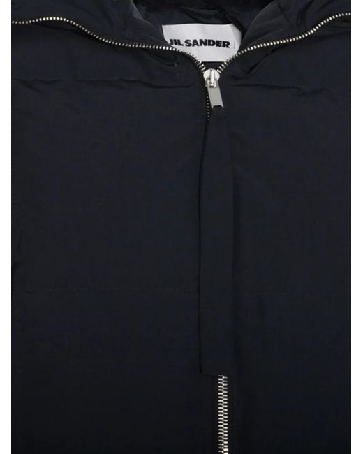 Jil Sander Black Kapuzenmantel mit Reißverschluss