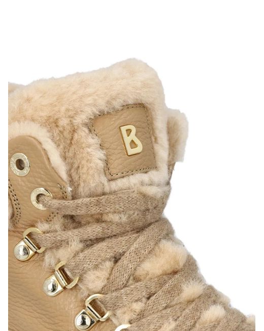 Bogner Natural Shearling-Trim Lace-Up Ankle Boots