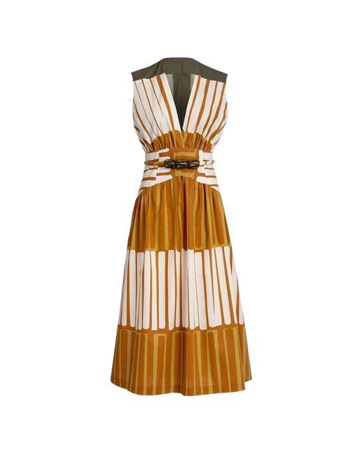 Silvia Tcherassi Metallic Stripe-Print Belted Midi Dress