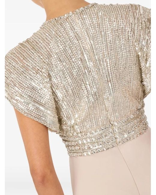 Jenny Packham White Cary Sequin V-Neck Maxi Dress