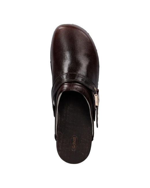 Scholl Brown Studded Buckle Clogs