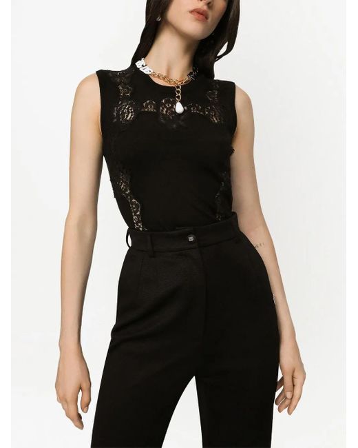 Dolce & Gabbana Black Lace-Panel Cashmere-Silk Jumper