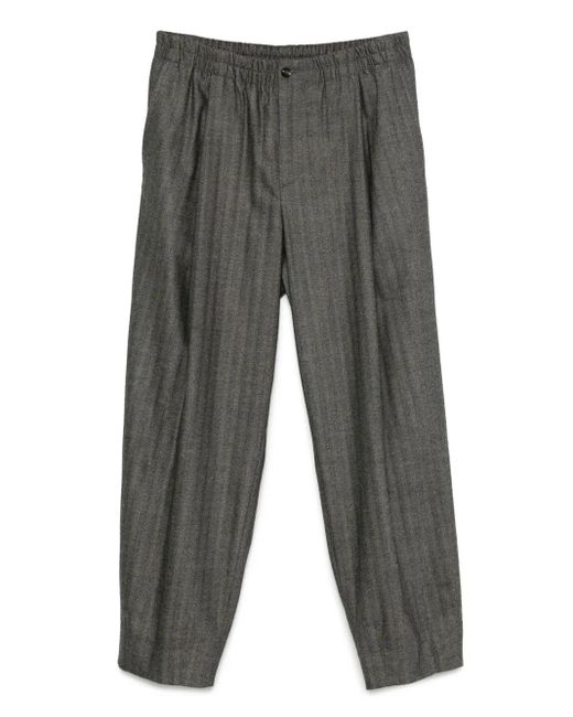Giorgio Armani Broek Met Elastische Taille En Visgraat Patroon in het Gray voor heren