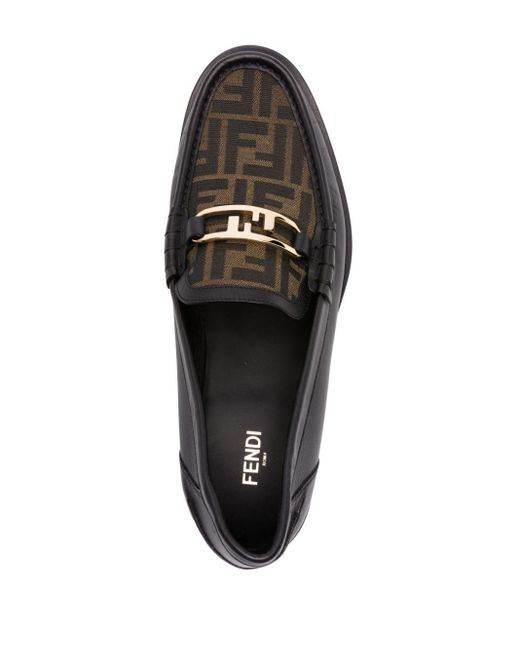 Fendi Black Ff Pattern-print Panelled Loafers for men