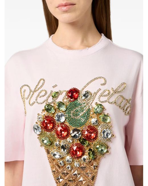 Philipp Plein White Crystal-Embellished T-Shirt