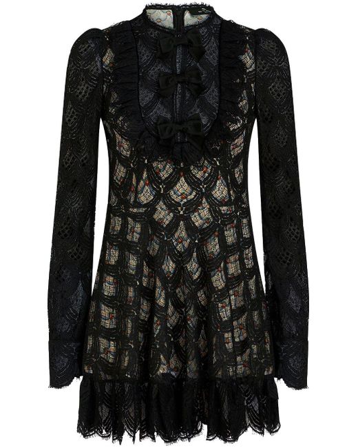 Etro Black Lace-detailing Ruffle-detailing Dress