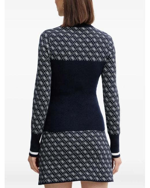 Guess Blue Patterned Long-Sleeve Sweater