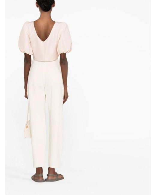 Pinko Natural Puff-sleeve Cropped Top
