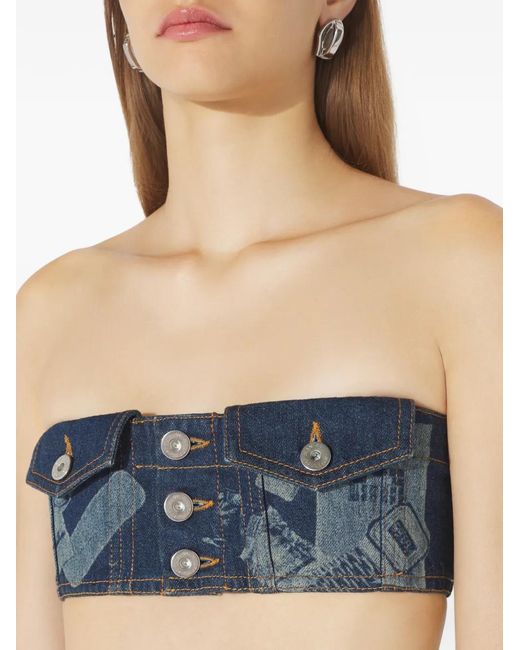 Jean Paul Gaultier Blue Trompe L'Oeil Printed Top