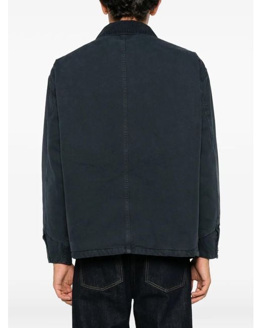 Emporio Armani Blue Corduroy-Collar Logo-Plaque Jacket for men