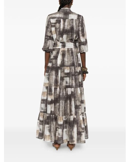 Kiton White Tie-Waist Tiered Maxi Dress