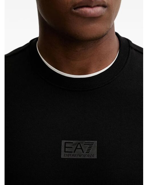 EA7 Black Logo Crew-Neck Sweatshirt for men