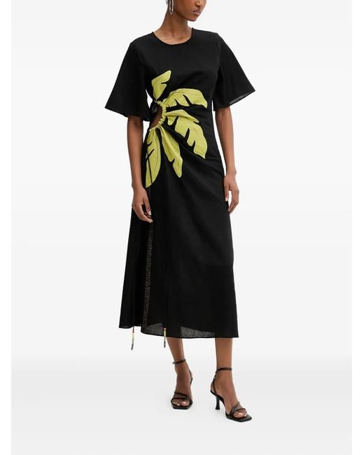 Never Fully Dressed Black Leaf Cut-Out Midi Dress