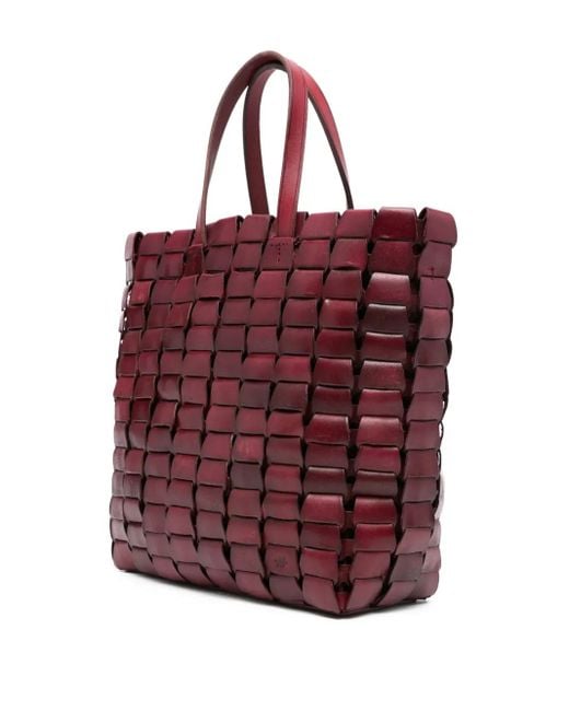 Dragon Diffusion Red Woven Leather Tote Bag