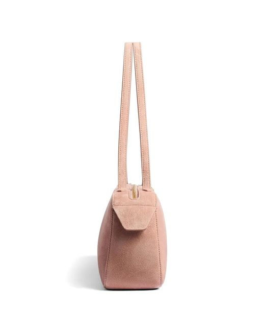 Khaite Pink Suede Logo-Motif Shoulder Bag