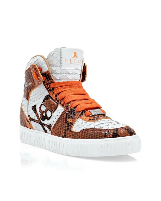 Philipp Plein White Python-Leather Skull Sneakers