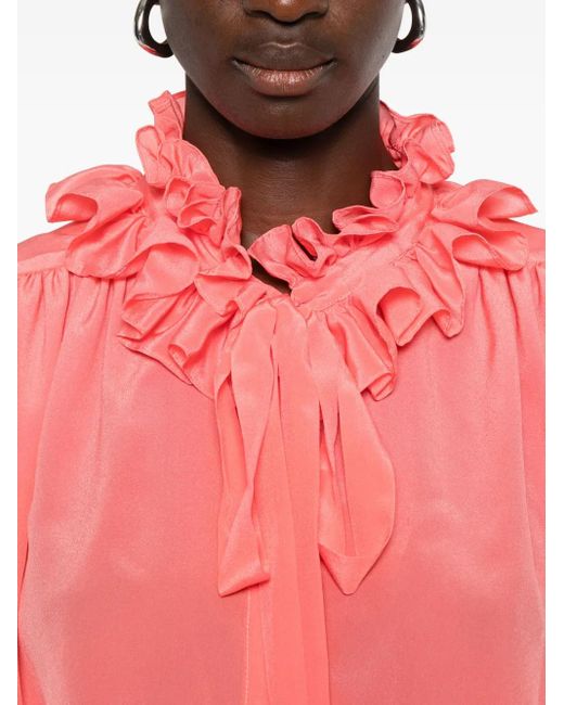 Styland Pink Ruffled-Cuff Silk Top
