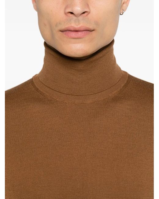 Canali Brown Roll-Neck Wool Sweater for men