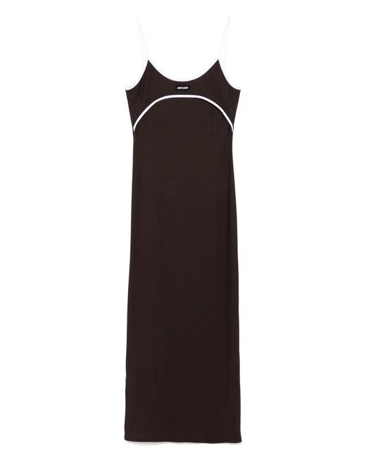 Miu Miu Brown Contrast-Trim Midi Dress