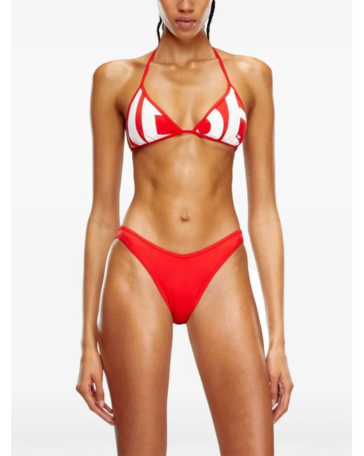 DIESEL Bfb-Sees-A Logo-Print Bikini Top in Red | Lyst