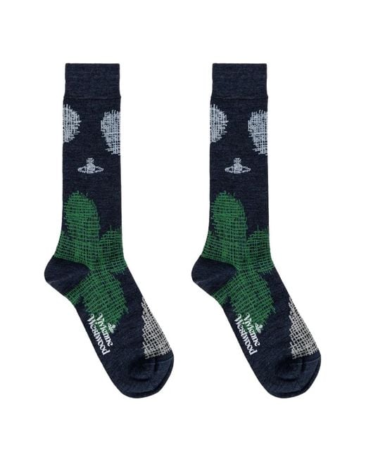 Vivienne Westwood Blue Orb-Motif Intarsia-Knit Socks