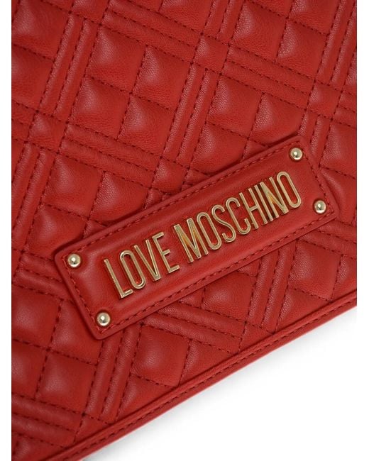 Moschino Red Diamond-Pattern Shoulder Bag