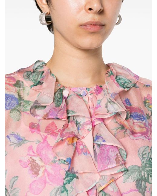 Moschino Pink Gerüschte Bluse mit Blumen-Print