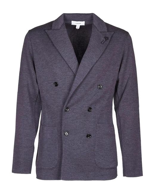 Lardini Blue Double-Breasted Knitted Blazer for men