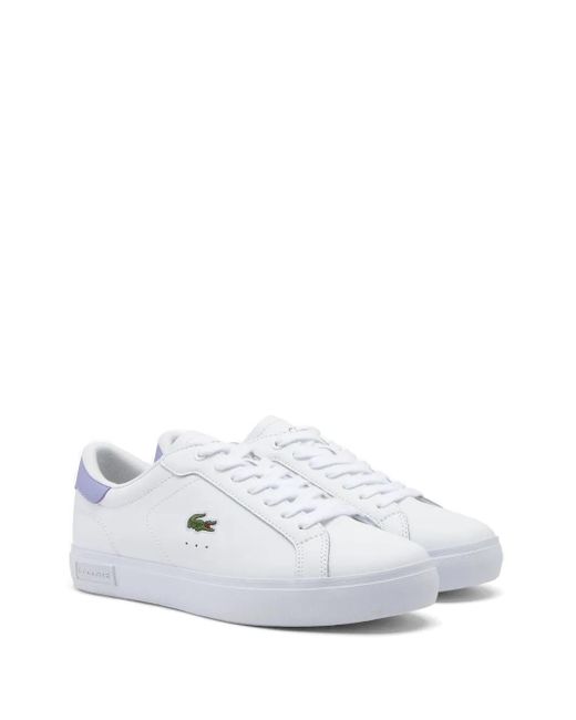 Lacoste White Powercourt Crocodile-Embroidered Sneakers