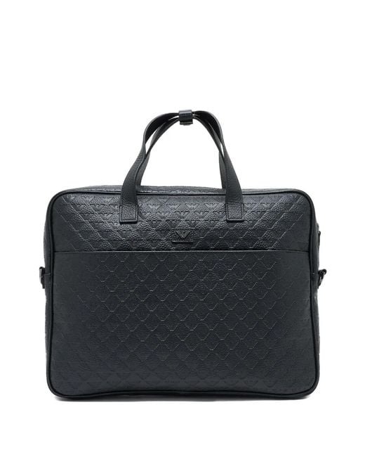 Emporio Armani メンズ ブラック レザービジネスバッグ