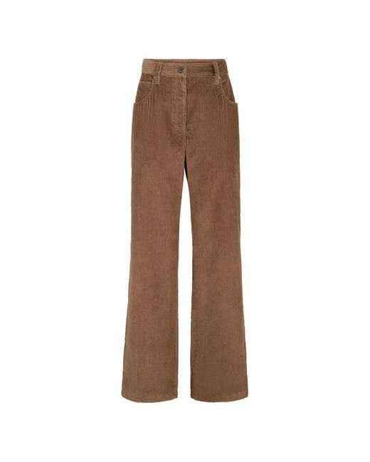 Brunello Cucinelli Brown Cotton Corduroy Straight Five-Pocket Trousers With Monili
