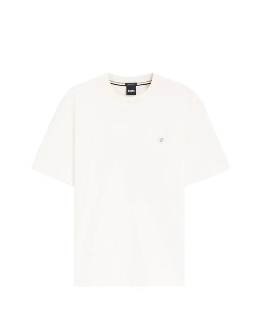 Boss White Double B Monogram-Patch T-Shirt for men