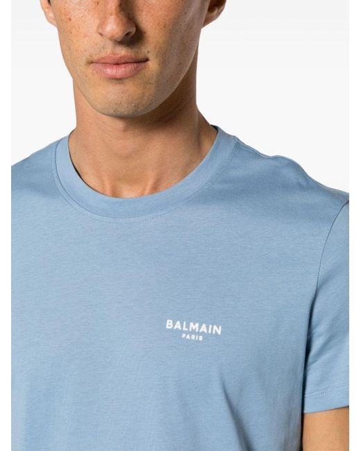 Balmain T-Shirt mit beflocktem Logo in Blue für Herren
