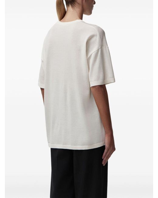 12 STOREEZ White Fine-knit Drop-shoulder T-shirt