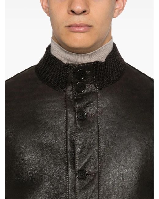 Salvatore Santoro Black Leather Bomber Jacket for men