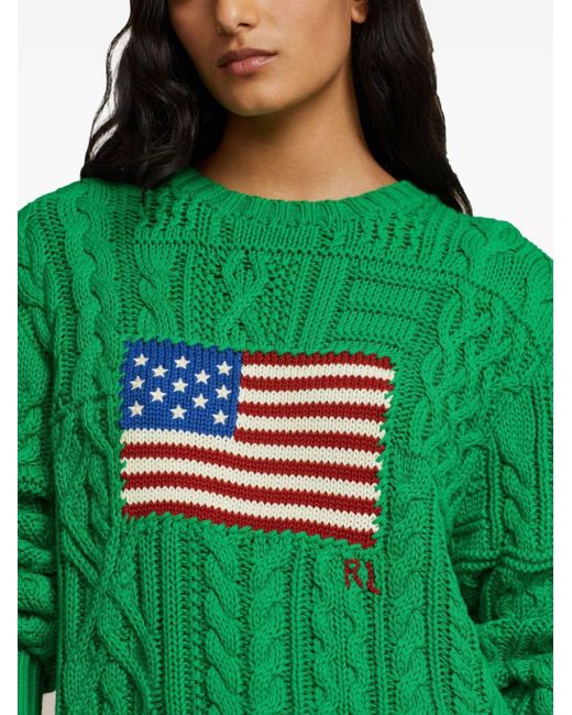 Polo Ralph Lauren Green Aran Flag Knitted Jumper