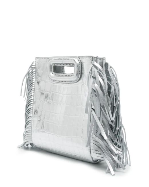 Maje White Mini Embossed-Leather M Bag With Chain