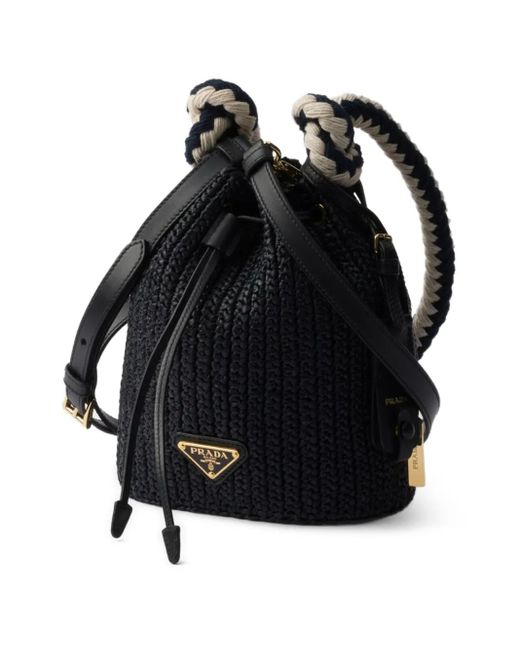 Prada Black Woven Drawstring Bucket Bag