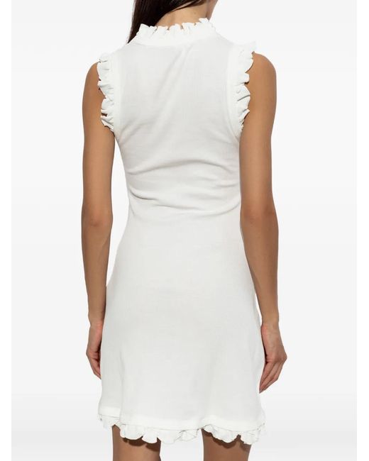 Loewe White Ruffled Anagram Mini Dress