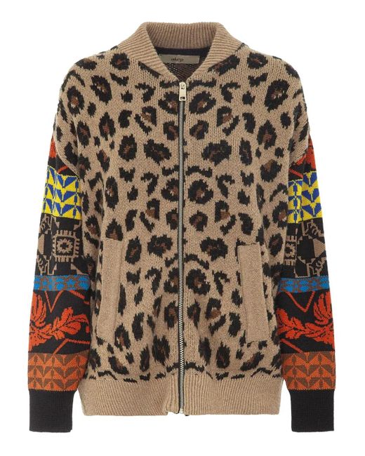 Akep Natural Leopard-Print Patterned Knit Cardigan