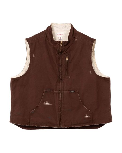 KAMIYA Boro Weste Im Distressed-Look in Brown für Herren