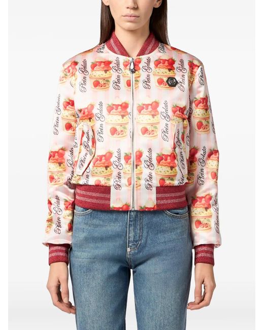 Philipp Plein White Print Bomber Jacket
