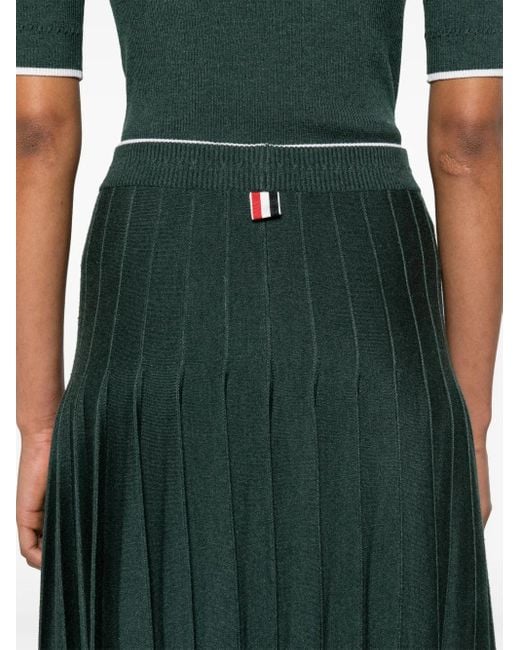 Thom Browne Green Pleated Knitted Midi Skirt