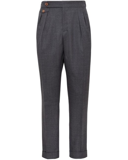 Brunello Cucinelli Gray Pressed-crease Tapered Trousers for men
